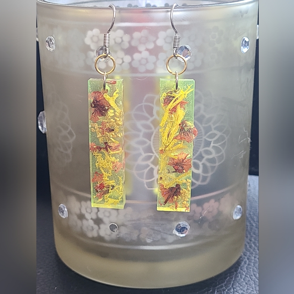 Yellow and Red Floral Resin Earrings